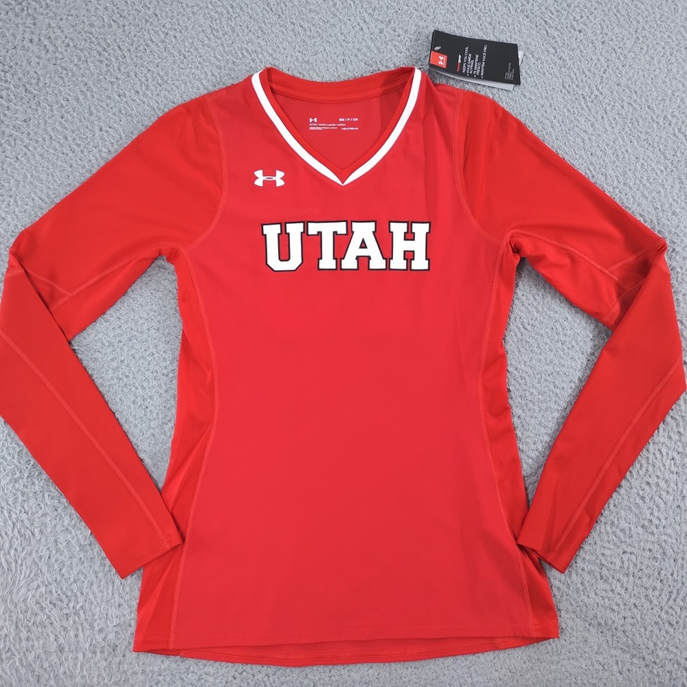 Under Armour Utah Utes Volleyball Jersey Womens Small Red New Long Sleeve 19